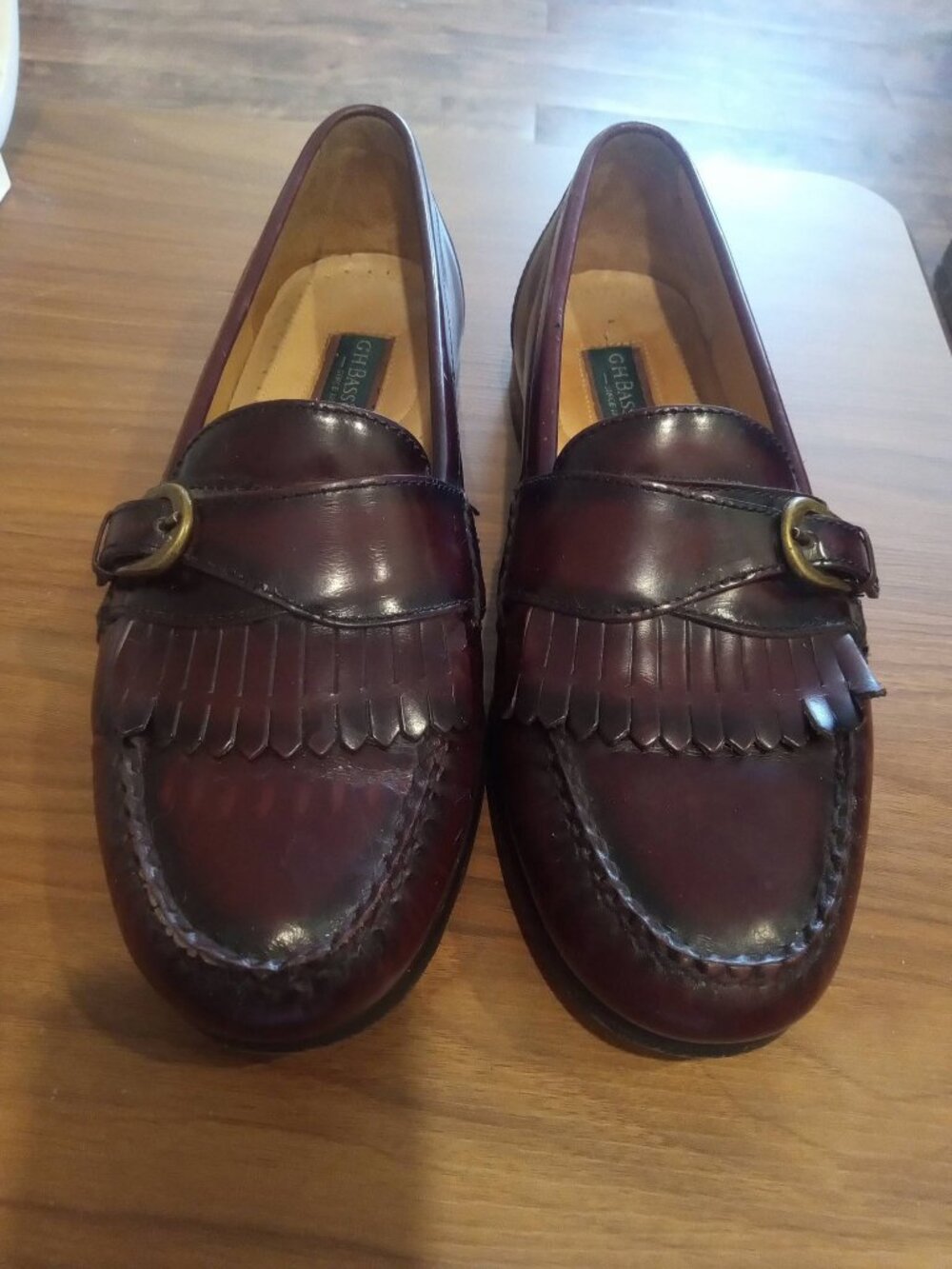 G.H. Bass & Co. Sanborn Mens Dark Cherry Buckle Kilty Leather Dress Loafers 9.5M